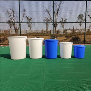 Seau en plastique blanc avec couvercle et poignée, récipient de stockage alimentaire rond pour eau, fermentation, riz, poubelle, 100% matériau pur - Product Image 2