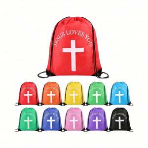 Multicolor Jesus Loves You Drawstring Backpack Bulk <b>Easter</b> Church <b>Gifts</b> Christian Religious Polyester <b>Gift</b> <b>Bag</b> - Product Image 2
