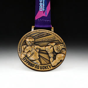 Médaille de boxe personnalisée en relief 3D |   Médaille de récompense de tournoi de boxe en <span class=keywords><strong>bronze</strong></span> antique, vente en gros d'usine chinoise, avec texte personnalisé - Product Image 1