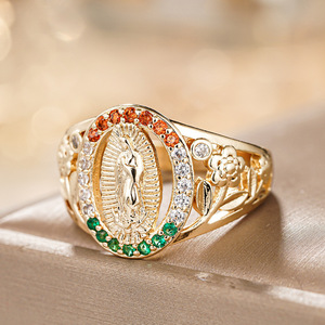 Anillo Católico con Cruz A118 con Circonita Cúbica Engastada, Joyería de Moda Unisex, Regalo para Ocasiones Religiosas - Product Image 5