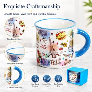 Mug à café en céramique personnalisé OEM, souvenir touristique de <span class=keywords><strong>Paris</strong></span>, France, design de la ville, tasse cadeau en porcelaine avec rebord - Product Image 3