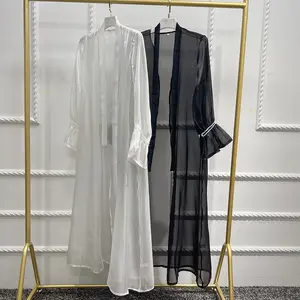 Bicomfort Zomer Kalkoen Dubai Klein Vest Met Trompetmouwen Elegant Vloeiende Jurk Moslim Abaya