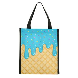 Sac fourre-tout en toile à motif crème glacée, sac d'épicerie réutilisable, fermeture à glissière, grand sac de transport en coton pour l'extérieur - Product Image 1