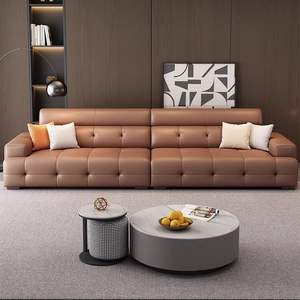 Leather <b>Sofa</b> Set One Line Tufted Modern Minimalist Living Room Furniture - Product Image 2