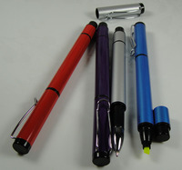 Stylo à bille double tête en métal 2 en 1, objet de qualité supérieure, en aluminium, double face, surligneur, stylo fluorescent