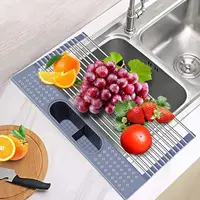 果物野菜肉オーガナイザートレイ水切り用のシンクロールアップ皿乾燥ラック上の多目的キッチン乾燥ラック