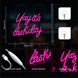 Insegna al Neon 'Yay It's Lash Day' con Luce LED Rosa, Connettività USB e Interruttore Dimmerabile per Decorazione Murale Domestica - Product Image 4