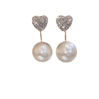 Pendientes Largos con Perlas Grandes para Mujer, Elegantes y Bonitos Pendientes Franceses en Forma de Corazón para Chica