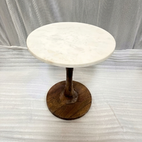 Table basse ronde minimaliste moderne avec plateau en marbre et base en bois, meubles de salon faits à la main
