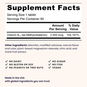 Vitamine <span class=keywords><strong>B12</strong></span> Snel oplossend |   2.500 mcg Methylcobalamine voor energie- en stemmingondersteuning - Product Image 6