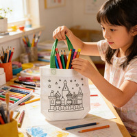 Sac fourre-tout en tissu non tissé pour enfants, idéal pour le bricolage, la peinture, le coloriage et le graffiti, sac de courses pour stand de marché