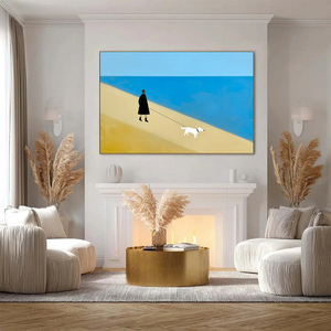 The Companion Minimalist <b>Beach</b> <b>Canvas</b> Print With Wood Frame Modern Wall Art Indoor Decor Seascape Oil Painting Style - Product Image 5
