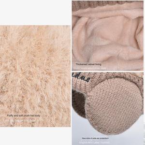 <span class=keywords><strong>Bonnet</strong></span> en velours tricoté chaud d'hiver pour <span class=keywords><strong>femme</strong></span>, style européen et américain, avec <span class=keywords><strong>pompon</strong></span>, protection des oreilles, anti-froid - Product Image 5