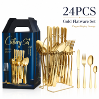 Ensemble de couverts de luxe moderne 24 pièces en acier inoxydable léger et durable, avec couteau à découper, pour repas occidentaux et fêtes, en coffret coloré