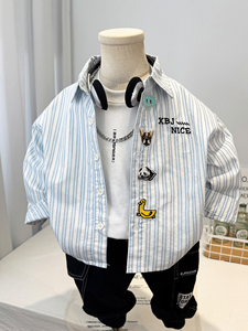 <span class=keywords><strong>Chemise</strong></span>-veste à rayures pour enfant, style coréen, nouvelle collection printemps 2026, haut décontracté pour garçon - Product Image 6