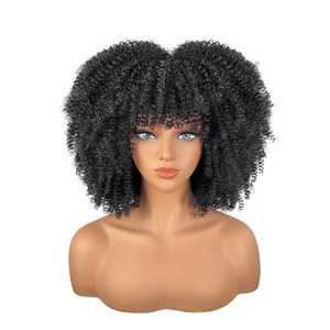 Pelucas al por Mayor Más Vendidas, Productos <span class=keywords><strong>para</strong></span> el Cabello, Peluca Corta Sintética Afro Rizada con Flequillo, Económica <span class=keywords><strong>para</strong></span> Mujeres Negras - Product Image 6