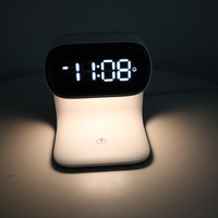 Lámpara de Noche Portátil con Reloj, Luz Nocturna con 3 Niveles de Intensidad Táctil, Diseño Moderno, Lámpara de Escritorio LED para Hogar, Oficina y Viajes