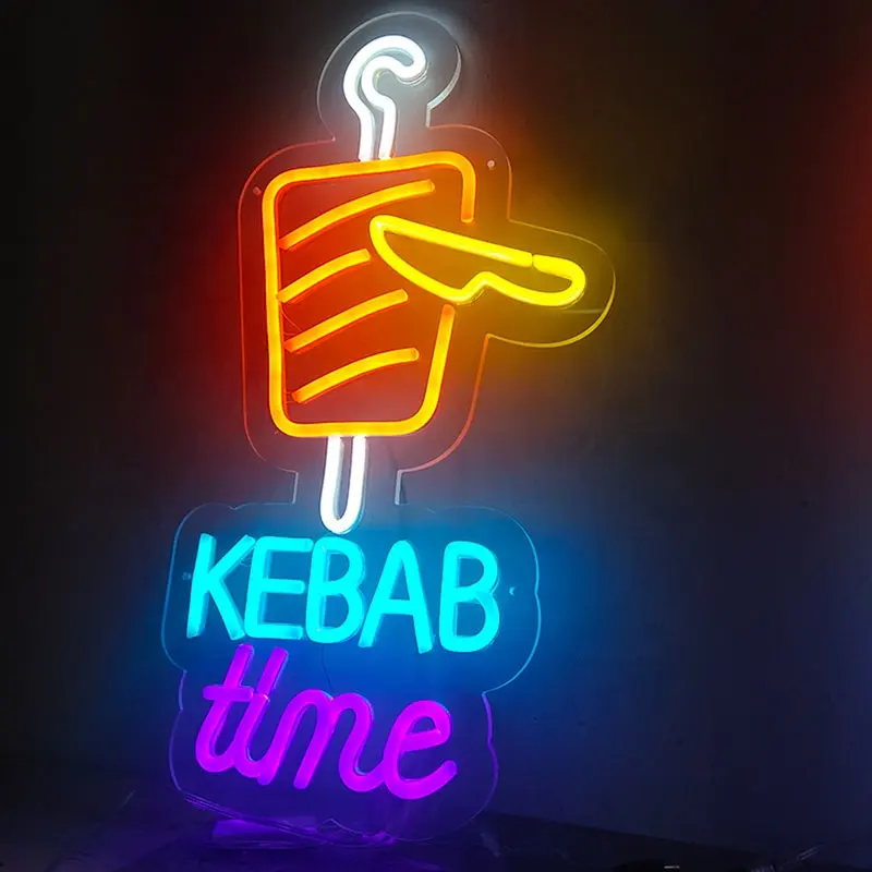 It's Time To Kebab Bistro Neon Light Welcome Shawarma Led Burritos Neon Sign Custom Food Neon Light