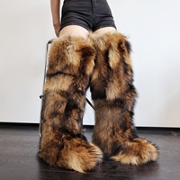 Bottes d'hiver pour femmes très vendues, bottes de luxe en fourrure de raton laveur véritable pour l'extérieur, chaussures à plateforme chaudes en fourrure pour femme