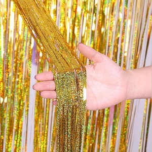 Giungla tropicale <span class=keywords><strong>Safari</strong></span> Hawaiian Baby Shower Fondali Foto di Nozze Favori di Partito Puntelli Verde Tinsel Foil Frangia <span class=keywords><strong>Tende</strong></span> - Product Image 3