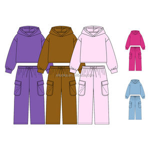 Felpa con cappuccio per bambini con pantaloni da Jogger Cargo, felpa con cappuccio a manica lunga in due pezzi e pantaloni con tasche per bambini e ragazze primavera autunno - Product Image 1