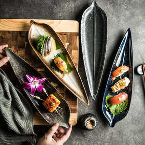 Platos de cerámica con forma de hoja de estilo japonés, juego de cena, plato de porcelana, platos de cargador, platos de Sushi, restaurante de gres salmón - Product Image 1