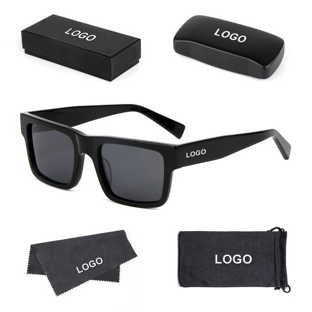 New High Quality Unisex Trendy Designer Luxury Black Vintage Retro Square Shades Sunglasses Acetate Polarized Men