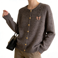 Cardigan en cachemire tricoté de haute qualité pour femmes, couleur unie, avec logo papillon mignon, manches longues