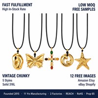 Collier pendentif en acier inoxydable plaqué or PVD, style vintage, avec cordon ciré, pour filles, vente en gros, prêt à expédier