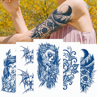 Autocollants de tatouage semi-permanents à base de plantes pour le corps, grands motifs géométriques bleus, temporaires, personnalisables avec logo, imperméables