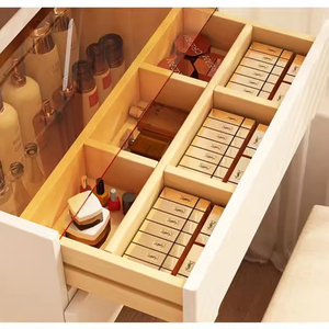 Commode <span class=keywords><strong>scandinave</strong></span> vanité <span class=keywords><strong>blanche</strong></span> petite chambre à coucher minimaliste moderne chevet mini table de maquillage à rabat avec lumières - Product Image 4