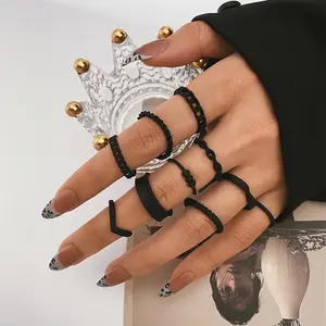 Moda Hip Hop siyah kelebek boya 10-piece yüzük basit kadın takı seti