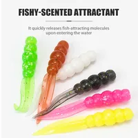 LUSHAZER 20 pcs/sac Appâts en plastique souple Maggot Floating 35mm0.3g Worm Grub TPE Fishing Bait for Bass Trout Silicone Artificial