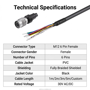 M12 케이블 어셈블리 암수 커넥터 IP67 IP68 방수 맞춤형 3 5 6 12 17핀 M12 센서 4핀 8핀 커넥터 M12 케이블 - Product Image 2