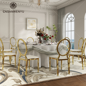Chaises de banquet de luxe <span class=keywords><strong>en</strong></span> acier inoxydable, design personnalisé, robustes, or et blanc, pour événements hôteliers, directement de l'usine - Product Image 1