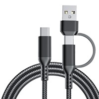 Câble USB-C USB-C tressé en nylon 60W 3A charge rapide 2-en-1 câble PD pour Samsung Galaxy S21 Note20 USB-A chargeur de type C caméra