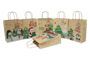 12 bolsas de papel de regalo de Navidad marrón Kraft con asa Goodie Kraft fiesta Favor bolsas de dulces para vacaciones bolsas de regalo de Navidad - Product Image 5