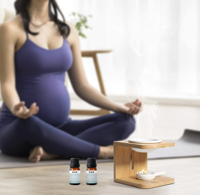 Brûleur d'encens et diffuseur d'huiles essentielles en bambou avec support en céramique pour bougie, diffuseur parfumé en bambou
