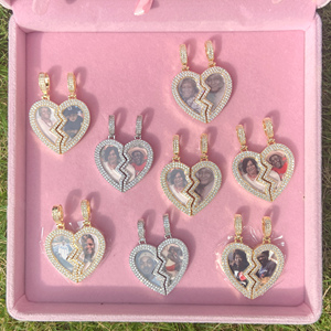 Pareja romántica personalizada memoria DIY imán personalizado media imagen con corazón roto cristal circón collar caja cadena para regalos - Product Image 6