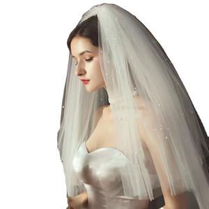 Voile de mariée multicouche perlé Style gonflé Voile de robe de mariée courte <span class=keywords><strong>avec</strong></span> casque pour la photographie de voyage - Product Image 5