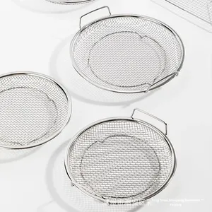 Plateau filtrant en maille d'acier inoxydable réutilisable rond <span class=keywords><strong>pour</strong></span> la friture, le grillage, le barbecue, le drainage de l'<span class=keywords><strong>huile</strong></span>, le passoire à légumes et fruits - Product Image 3