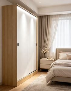 Armoire coulissante en chêne naturel de qualité supérieure, armoire moderne minimaliste à 2 portes pour le rangement des vêtements dans la chambre - Product Image 4