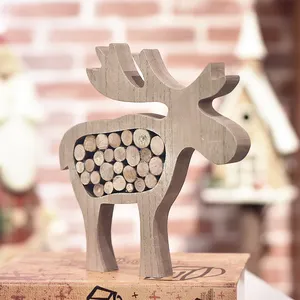 EAGLEGIFTS Creative Desktop Christmas Decoration Reindeer Wood Craft Ornament Home Decore Tabletop Wooden Animals Carving Crafts