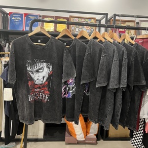 Venta al por mayor hombres ácido lavado camiseta Streetwear Hip Hop piedra algodón camisetas con <span class=keywords><strong>Anime</strong></span> Logo - Product Image 2