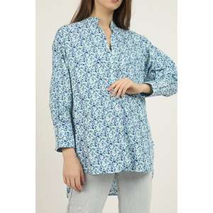 Chemisier Femme Bleu à Imprimé Floral et Manches Ballon – Idéal au Quotidien (Vente en Gros) - Product Image 2