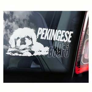 Autocollant de fenêtre personnalisé en vinyle découpé à la forme, résistant aux UV et imperméable, motif Pékinois à bord, pour véhicule - Product Image 1