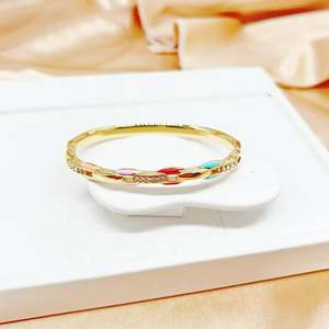 Gold Plated Stainless Steel <b>Bracelet</b> With Colorful Inlays And Rhinestones For Women Fashion Jewelry - Product Image 1