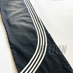 Manufacturer Custom <b>Trousers</b> Stripe Oversized Baggy Pants Vintage Distressed Heavyweight Straight Wide Leg Pant Denim Jeans Men - Product Image 2