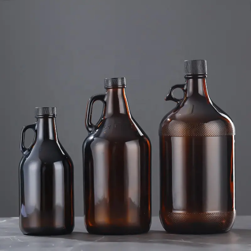カリフォルニア発酵水差しガラス瓶ビールグローラーソーダ用ブラックリッドハーフガロン/1ガロンアンバーガラスワインボトル