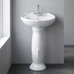 Lavabo sur pied carré en porcelaine blanche de qualité export, vasque moderne pour salle de bain, équipement sanitaire - Product Image 1